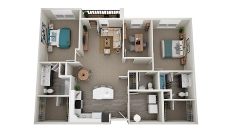 Floor plan for 2 beds, 2.5 baths, 1418 sqft